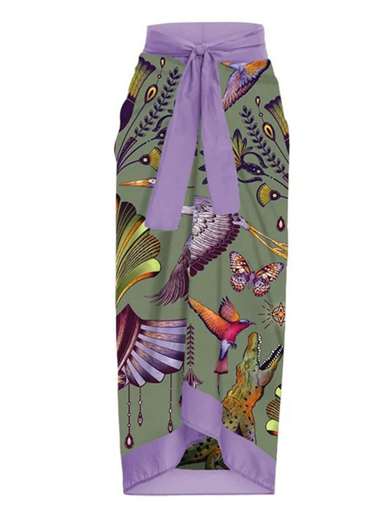 Maillot de bain et cache maillot à lacets motif d'animaux style tribal années 1950