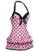 Maillot de bain une pièce rose à pois et nœud des années 1940