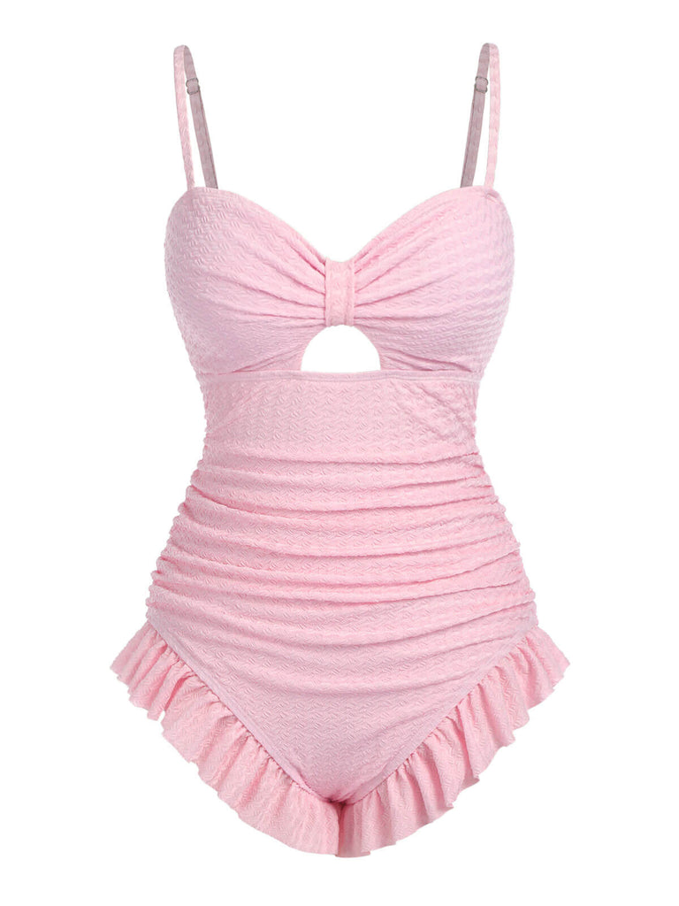 Maillot de bain froncé uni bretelles des années 1950