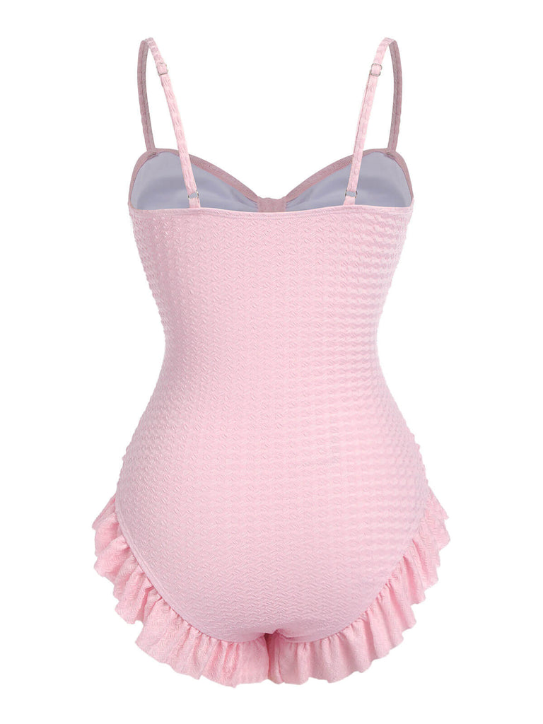 Maillot de bain froncé uni bretelles des années 1950