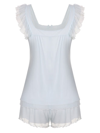 Pyjama bleu clair à col carré des années 1950